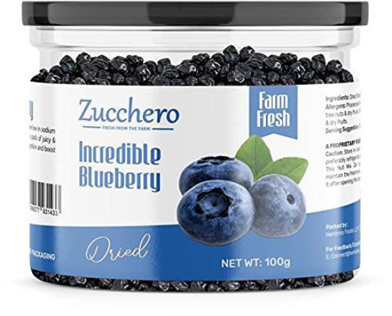 Zucchero Dried Blueberry, Jumbo whole, 100g - Rich Phytoflavinoids | Juiciest Berry | Californian