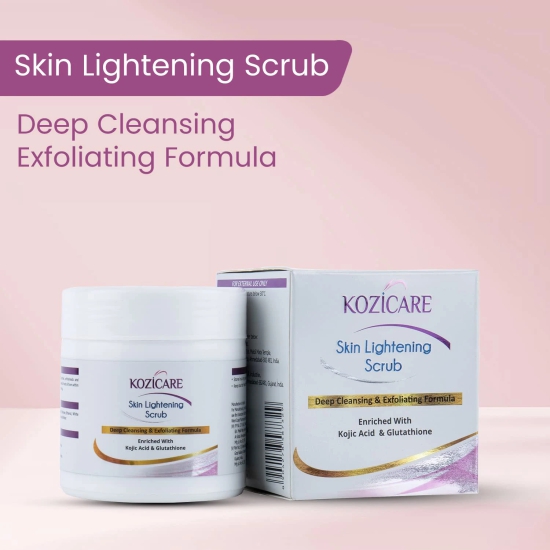 Kozicare Skin Lightening Scrub, 100gm, Pack of 10. Enriched with Kojic acid & Glutathione. Deep cleansing, exfoliates, removes dirt & blackheads.-Kozicare Skin Lightening Scrub, 2% Kojic acid, 1%