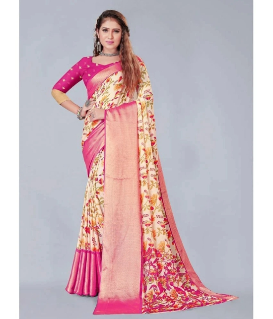 Bhuwal Fashion Chiffon Printed Saree With Blouse Piece - Pink ( Pack of 1 ) - Pink