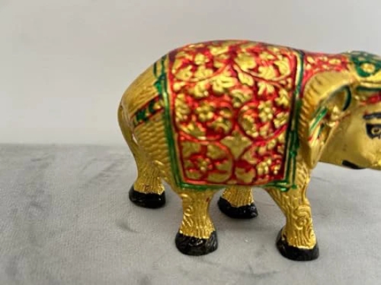 Aarna Creations Ethinic Elephant with Meena Design | Antique Meena Haathi |Elephant| Golden Carved Coloured Elephant