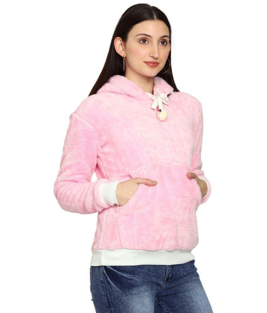 PPTHEFASHIONHUB Faux Fur Womens Hooded Sweatshirt ( Pink ) - None