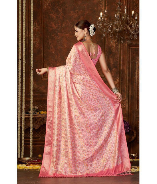 Rangita Art Silk Digital Print Zari Border Saree With tassels and Blouse Piece - Pink - Pink