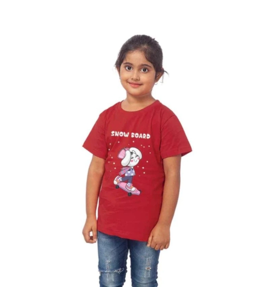 Girls Cotton Snow Board Half Sleeve TShirt (Maroon) PID41472