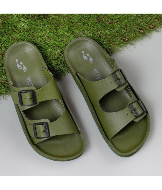 Aerowalk Olive Mens Leather Slipper - None