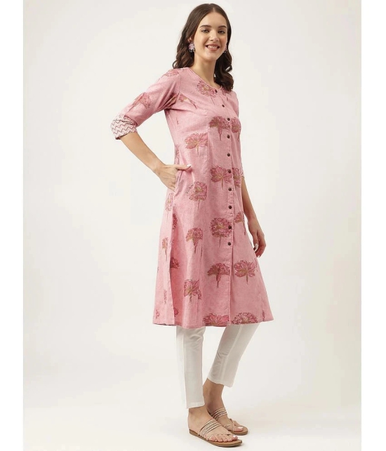 Divena - Pink Cotton Womens Front Slit Kurti ( Pack of 1 ) - None