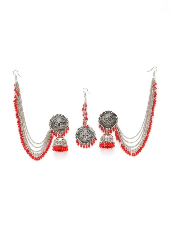 Pujvi Fashions Red Bahubali Earring Set