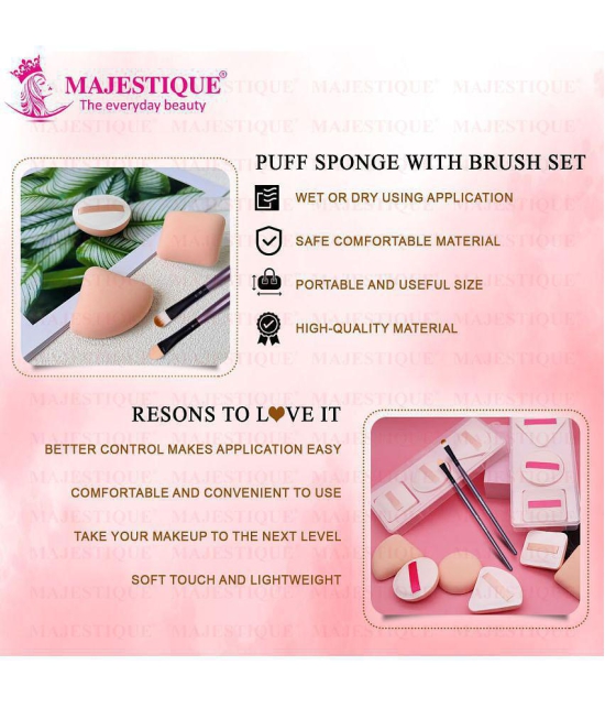 Majestique Makeup Sponge and Brush Set, Sponges with Lip and Eyeshadow Brushes, 5 Pcs