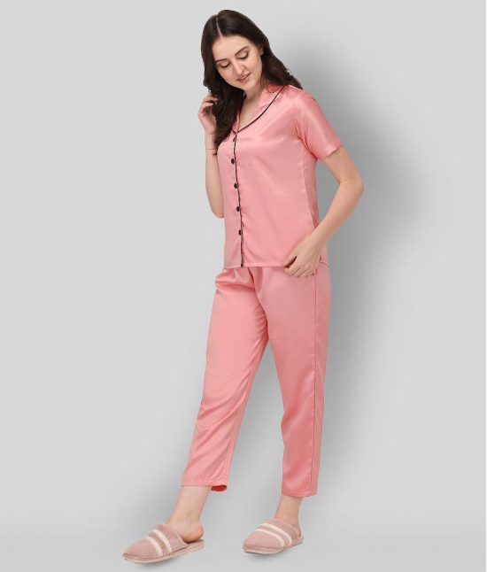 Smarty Pants - Peach Silk Womens Nightwear Nightsuit Sets ( Pack of 1 ) - M