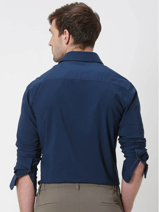 Navy Stretch Plain Slim Fit Casual Shirt