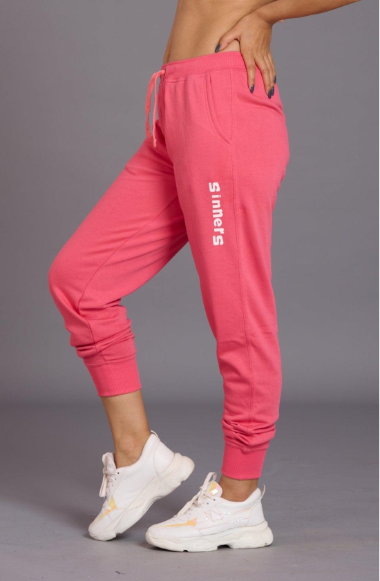 Sinner Printed Light Pink Cotton Joggers for Women