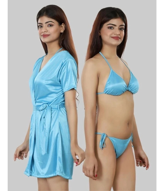 NIVCY - Light Blue Satin Womens Nightwear Robes ( Pack of 2 ) - None