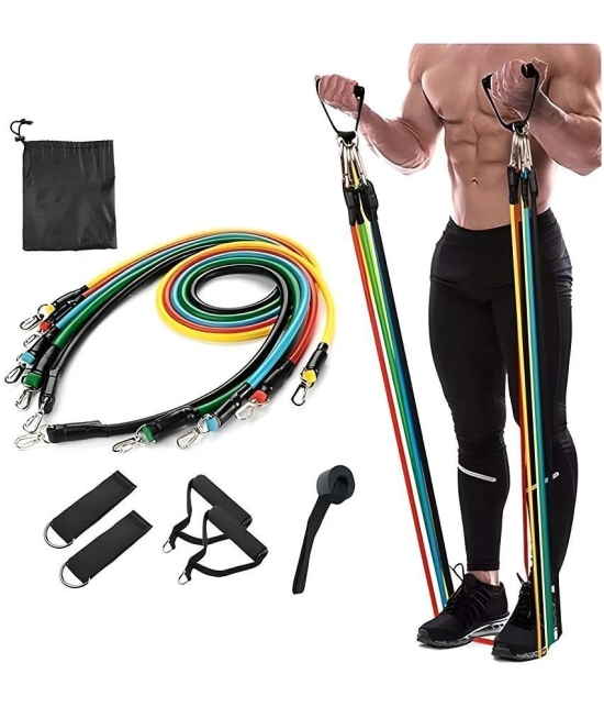 Manogyam Fitness Combo of 11-In-1 Resistance Bands Set with Wrist Supports - Multi Color