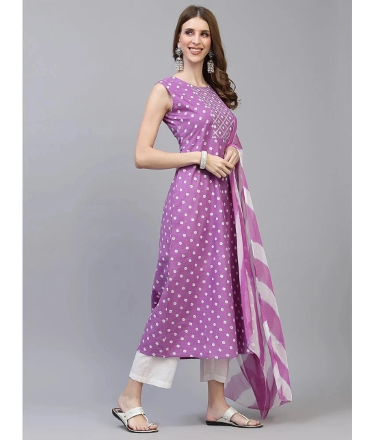 Stylum Rayon Printed A-Line Womens Kurti with Dupatta - Purple ( Pack of 1 ) - None