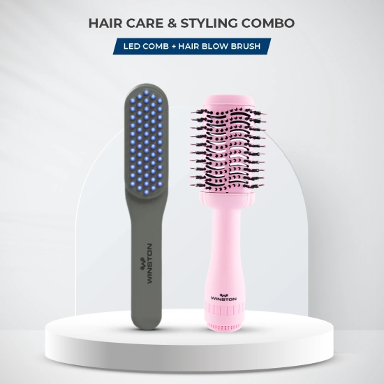 LED Comb  Blow Brush Combo-Led Comb Grey & White Blow Brush