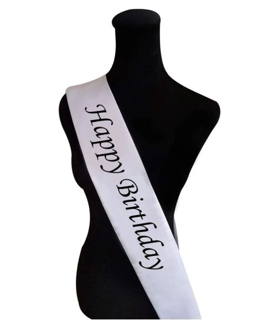 FOK Satin Happy Birthday Sash for Birthday Boy/Girl & Party Decoration Accessory - White