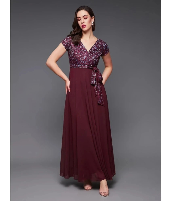 Miss Chase Georgette Self Design Full Length Womens Gown - Wine ( Pack of 1 ) - None