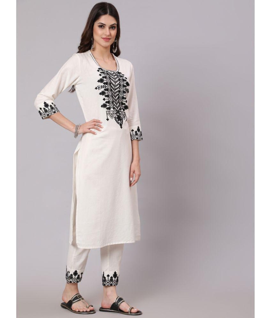 Antaran - Off White Straight Cotton Women''s Stitched Salwar Suit ( Pack of 1 ) - None