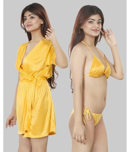 NIVCY - Yellow Satin Womens Nightwear Robes ( Pack of 2 ) - None