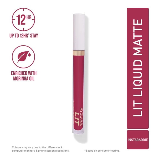 MyGlamm LIT Liquid Matte Lipstick - Insta Baddie (Berry Maroon Shade) | Smudge-proof, Transfer-proof & 12Hr Stay Long Lasting Lipstick (3ml)Insta Baddie