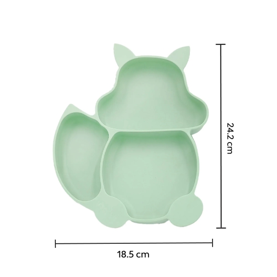 Silicone Kids Dining Plate Green-Cat