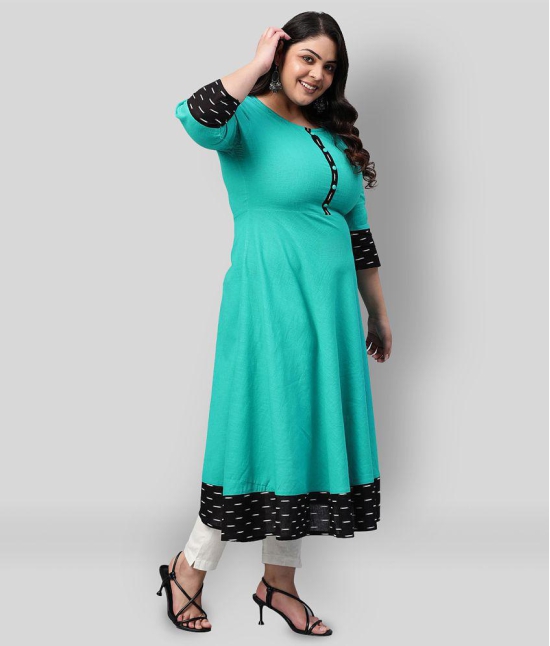 Estela - Green Cotton Women''s Flared Kurti ( Pack of 1 ) - 4XL