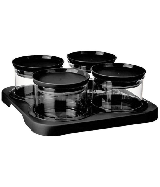 HOMETALES - PET Royal Jar with Tray, Pack of 4 ( 500 ml Each), Black - Black