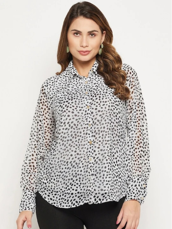 Relaxed Button Cuff Printed Georgette Casual Shirt