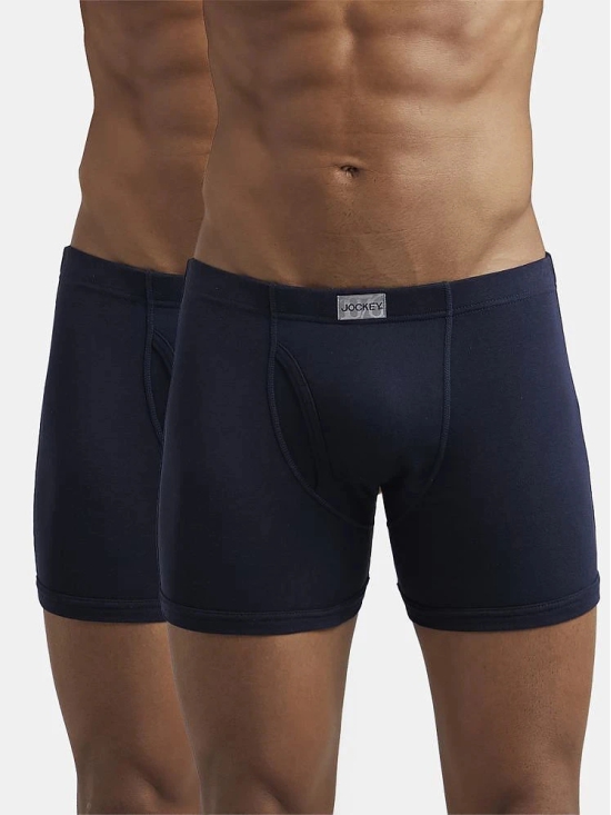 Jockey 8008 Men Super Combed Cotton Rib Solid Boxer Brief - Deep Navy (Pack of 2) - None