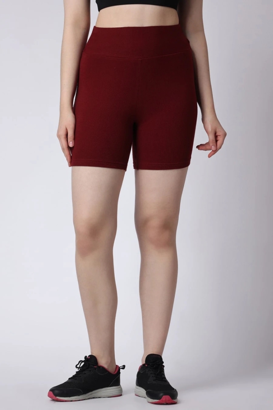 Womens Maroon High Waist Shorts Sports Wear-XL / Maroon