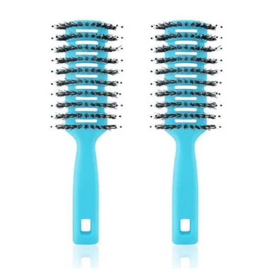 Kuber Industries Hair Brush, Flexible Bristles, Quick Drying, Suitable for All Hair Types, Round Vented, 2 Piece, Blue.-Kuber Industries Hair Brush | Flexible Bristles | Quick Drying | Suitable F