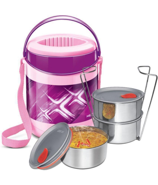 Milton Econa Deluxe 3 Insulated Stainless Steel Lunch Box, (3 Containers), 780 ml, Pink