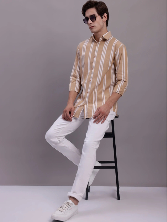 Mens Striped Casual Shirt-M / Brown