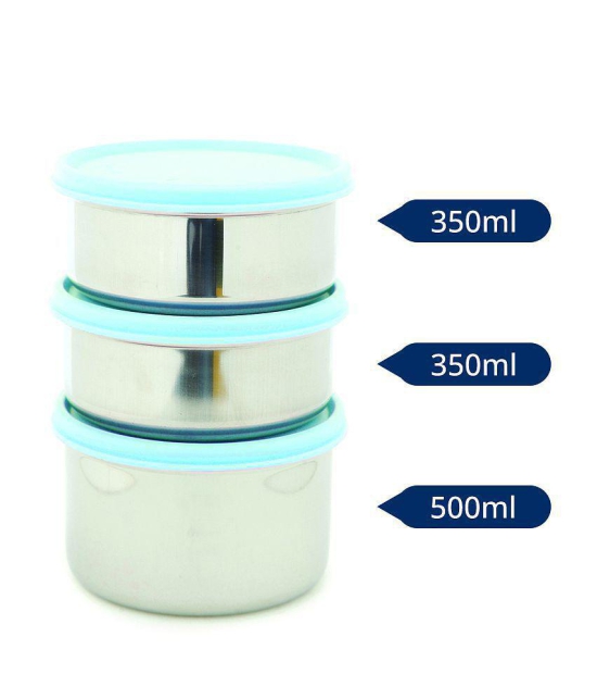 HOMETALES Stainless Steel Lunch/Tiffin Box,350mlx2,500ml,Assorted Color (3U), With Soft Pouch