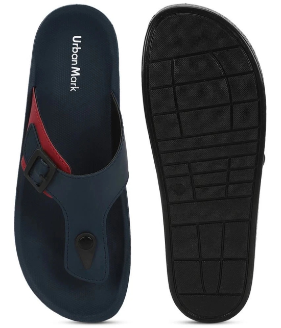 UrbanMark Men Comfortable T-Shape With Side Buckle Thong Flip-Flop - Navy - None