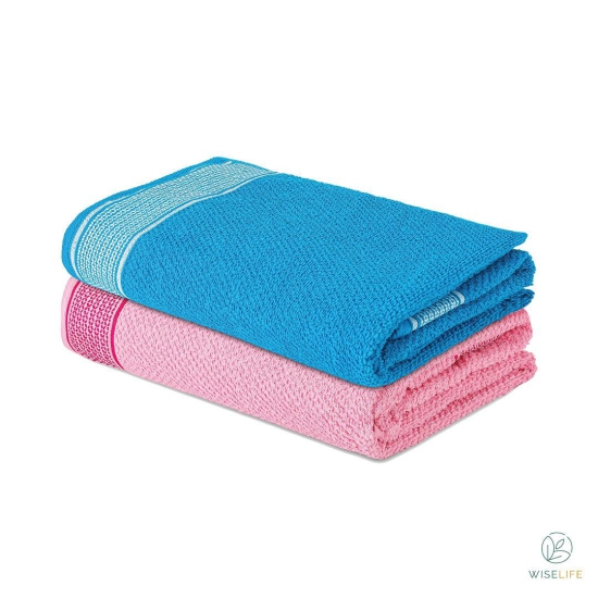 Bath Towels 500 GSM- Sea Blue & Raspberry Pink