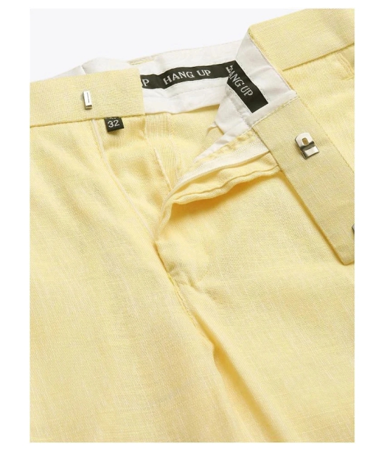 Hangup - Yellow Linen Regular Fit Mens Formal Pants (Pack of 1) - None