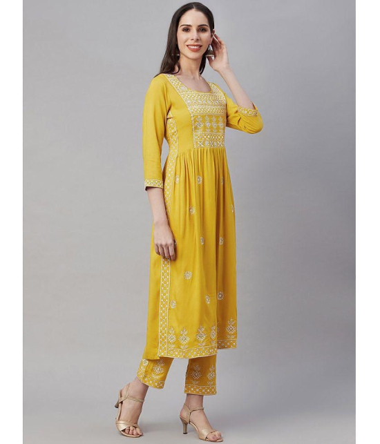 AMIRA'S INDIAN ETHNICWEAR - Mustard A-line Rayon Women's Stitched Salwar Suit ( Pack of 1 ) - None