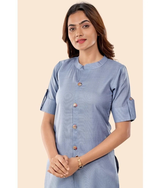 Glomee - Grey Cotton Womens Front Slit Kurti ( Pack of 1 ) - None