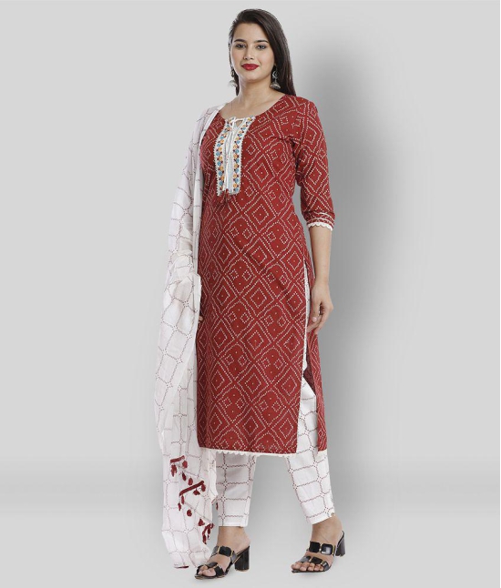 JC4U - Maroon Straight Cotton Women''s Stitched Salwar Suit ( Pack of 1 ) - XL