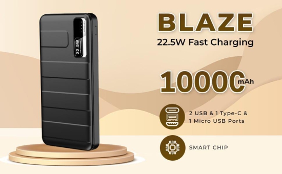 Lapcare Blaze Power Bank Fast Charging 22.5W 10000mah Black (LPB-015)