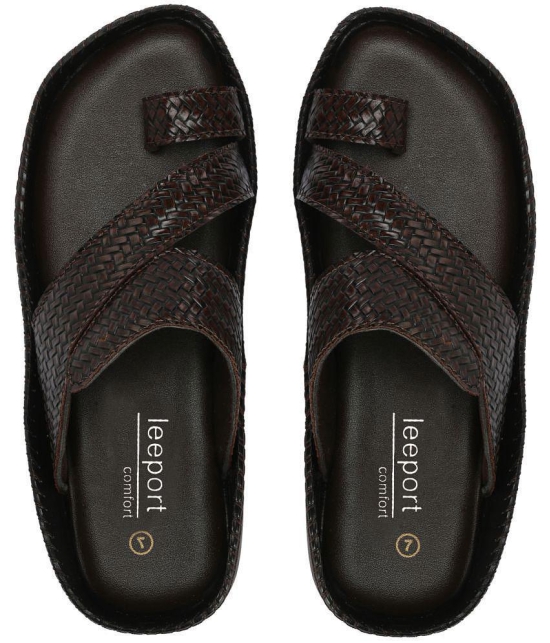 Leeport - Brown Mens Leather Slipper - None