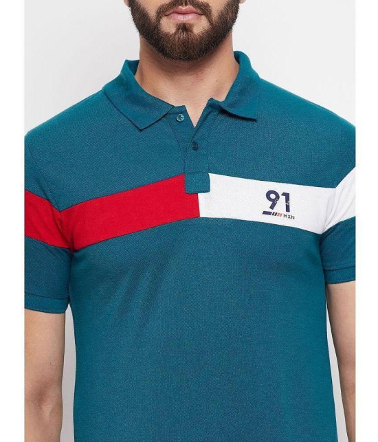 MXN - Teal Blue Cotton Blend Regular Fit Mens Polo T Shirt ( Pack of 1 ) - None