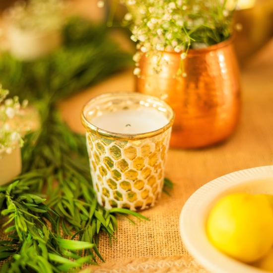 Gilded Honeycomb Glass Candle