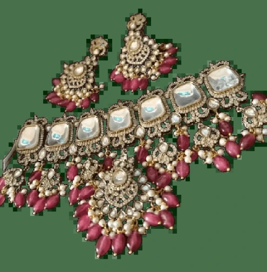  Exquisite Kundan and Pearl Choker Set with Ruby Stones