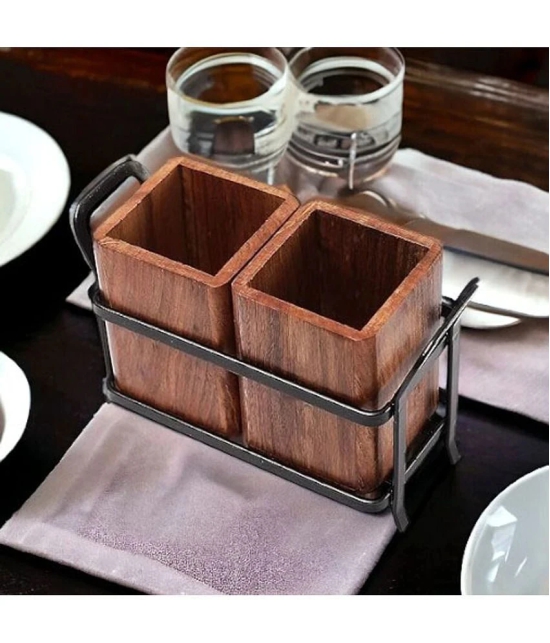 SWH Brown Wooden Cutlery Holder ( Pack of 1 ) - Brown