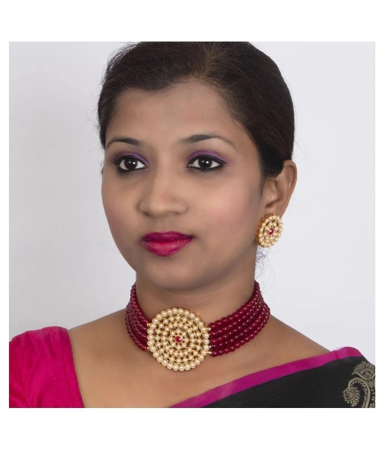 Sukkhi Alloy Maroon Traditional Necklaces Set Choker - Maroon