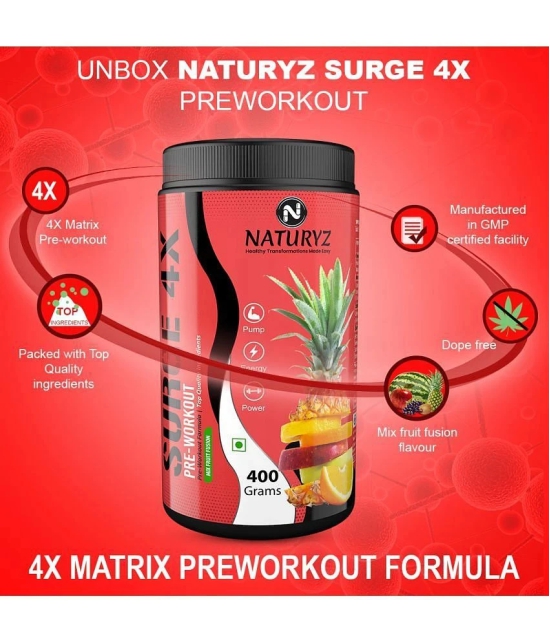 NATURYZ Surge 4X Pre Workout With Highest 24 Nutrients for Pump, Muscle gain - 400g(MixFruit Fusion)