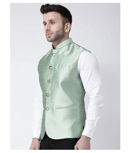 Hangup Green Polyester Blend Nehru Jacket - None