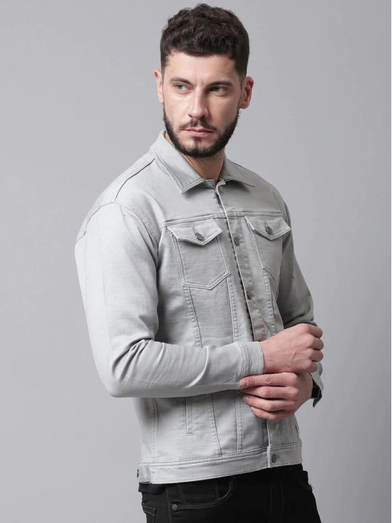 Rodamo Men Grey Denim Cotton Jacket with Patchwork