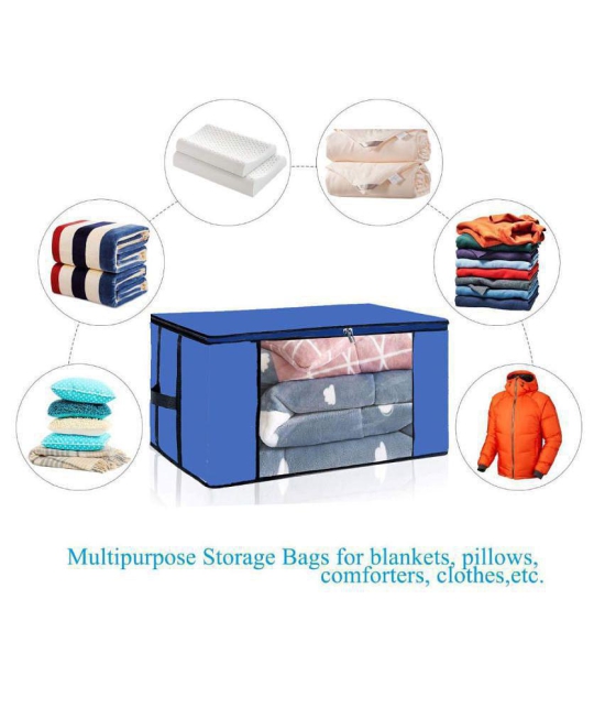 HOMETALES Non-Woven Cloth Storage / Organizer with Transparent Window,Blue (2U)